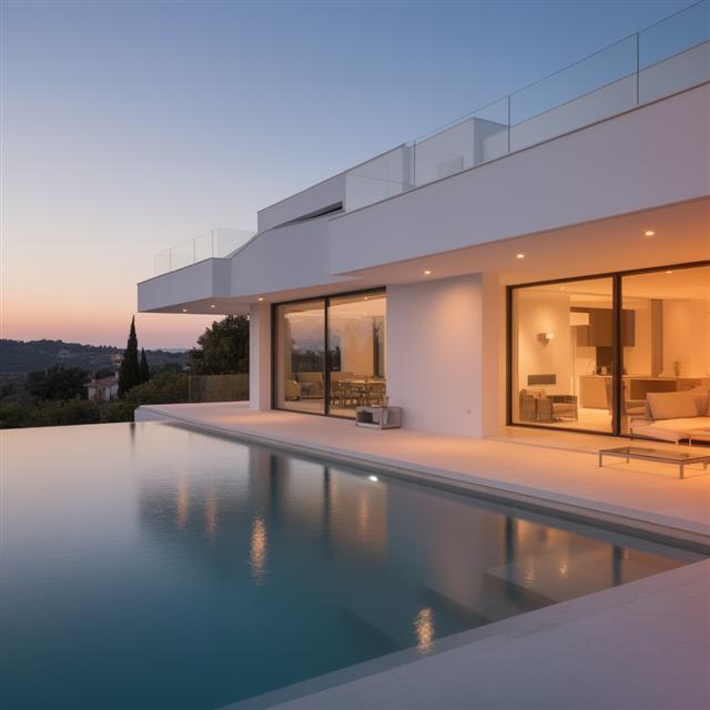 Real estate exterior at dusk